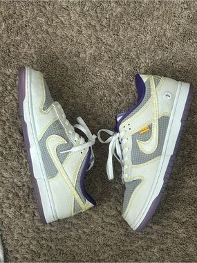 Nike Dunks “Union LA Passport”  — White, Purple & Yellow Accents